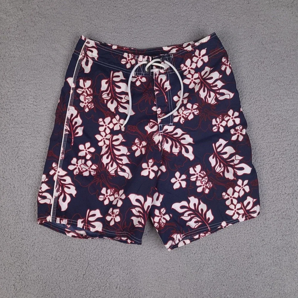 Old Navy Swim Trunks Mens Small Blue Floral Hawaiian Aloha Shorts‎ Bathing Suit